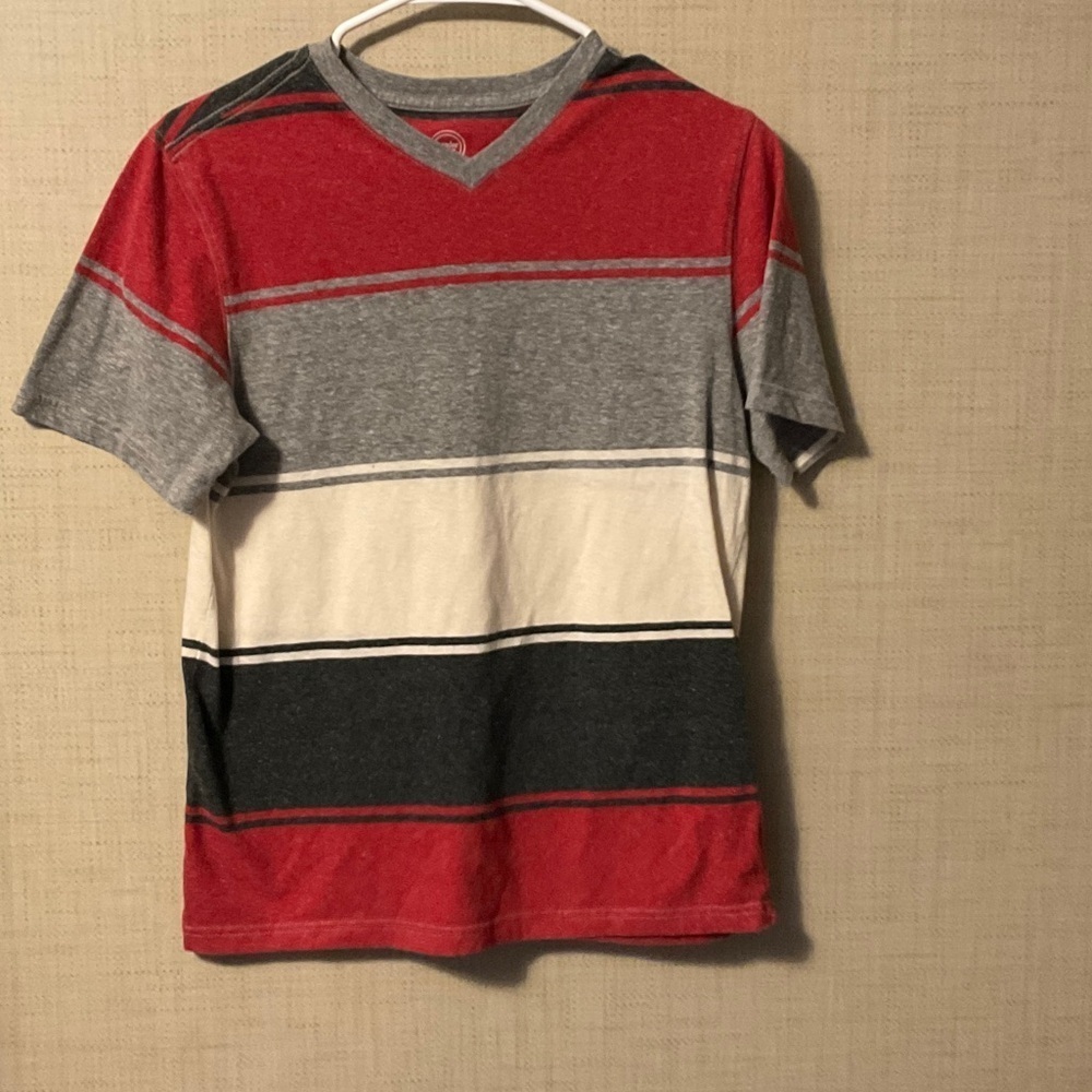 Wonder Nation Red, Gray, and White Striped Short Sleeve Tee